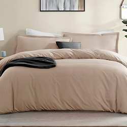 Parure de lit complet 100% Coton satine 300 fils beige-rouge