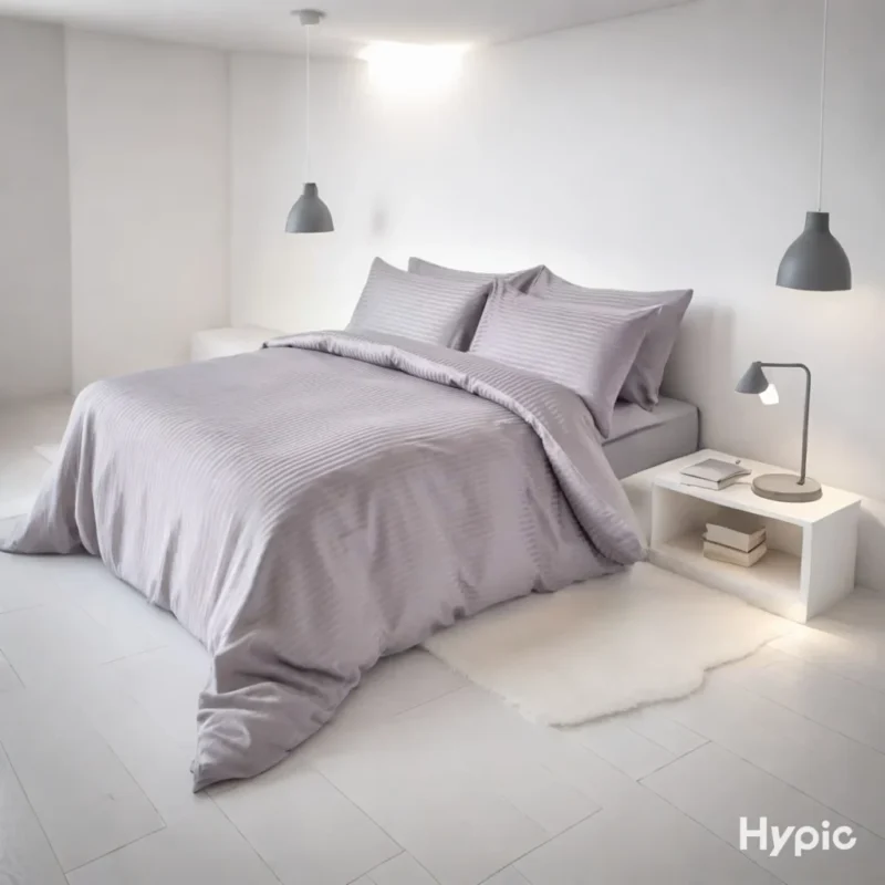 Parure de lit complet en satine de coton de 300 fils Raye Gris foncé